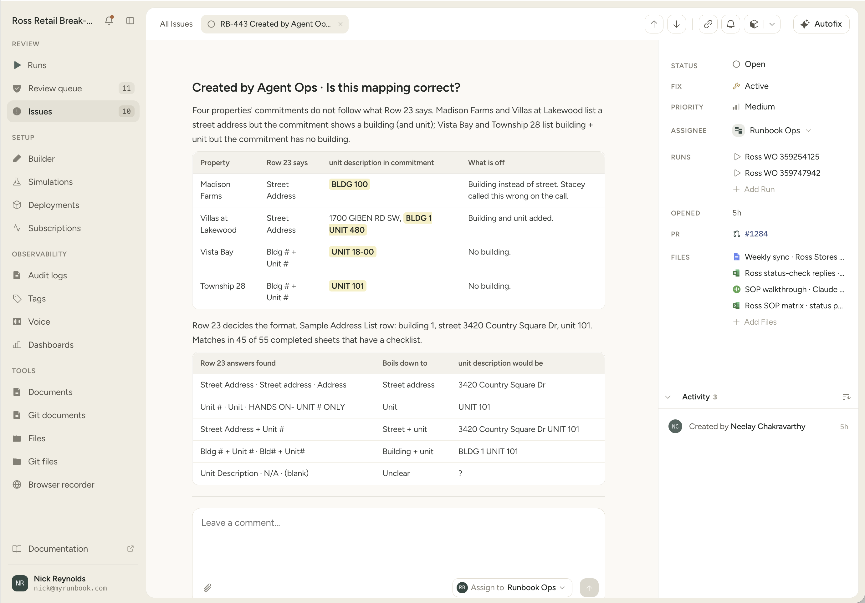 New issue detail with embedded tables