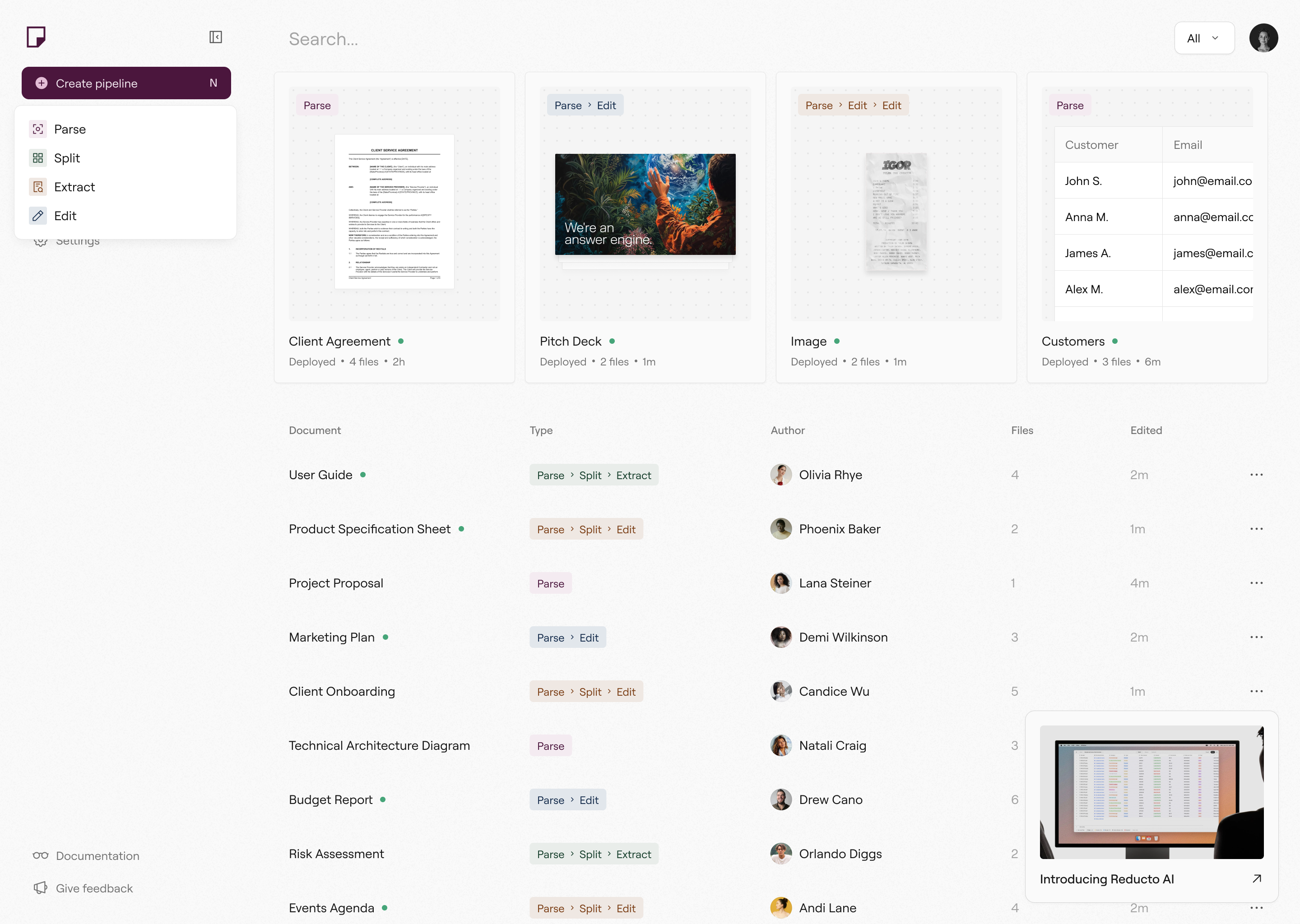 Reducto Studio, light mode